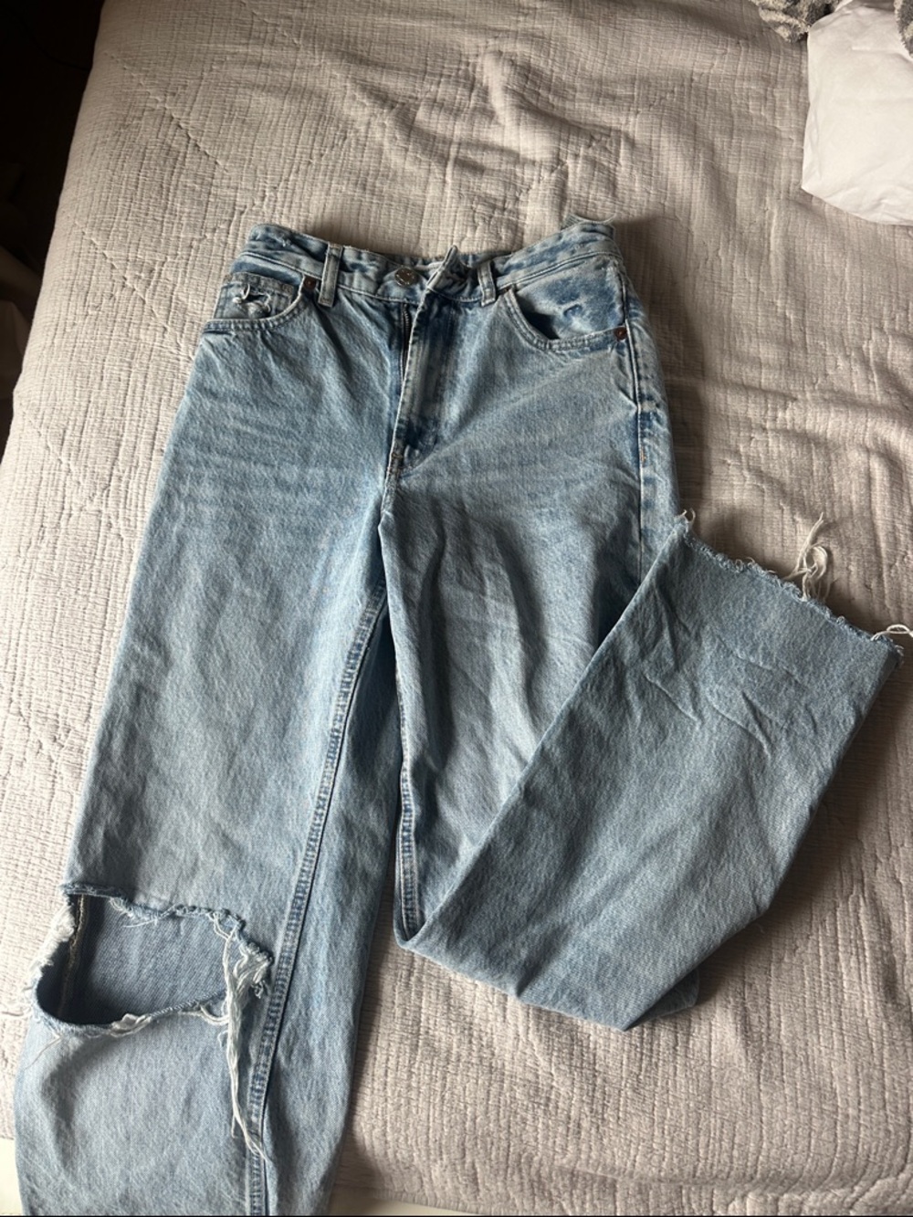 Zara Light Blue Distressed Boyfriend Jeans